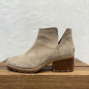 SOREL Cate Cut Out Block Heel Ankle Bootie Brown Tan Suede Women's Size 7.5